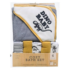Hooded Towel with 5 Washcloths - Dino Baby