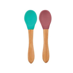 Minikoioi Bamboo handle silicone spoon- Green & Rose