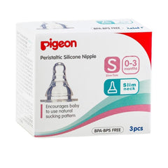 Pigeon Peristaltic silicone slim neck baby bottle nipple, 3 Pieces - Size S ,slow flow ,(Age:0-3 Months)
