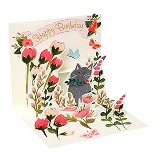 Pop Up 3D Birthday Card Botanical Cat