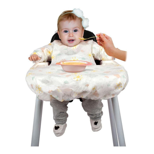 Sevi Bebe High Chair Cover With Disposable Sleeved Bib - Pack of 5 - Clouds