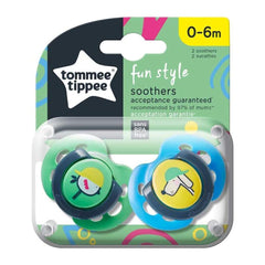 Tommee Tippee Fun Style Soothers - Pack of 2 - Green & Yellow (0-6 Months)