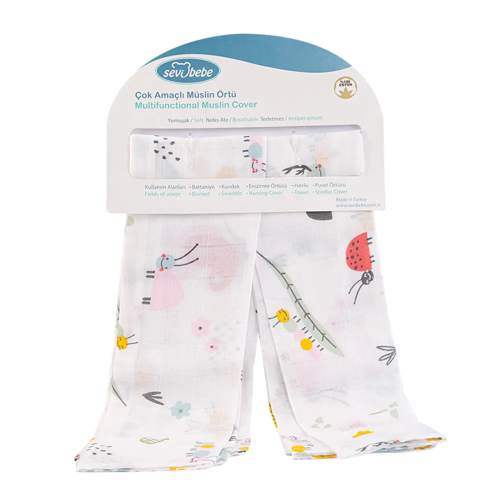 Sevi Bebe Printed Muslin Multi-Purpose Cover (2 Pcs) - Cute Bugs Sevi Bebe