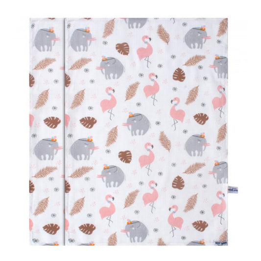 Sevi Bebe Printed Muslin Multi-Purpose Cover (2 Pcs) - Flamingo Pattern