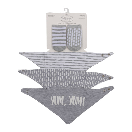 Baby lounge Socks and Bandana Bib Set, Grey - 0 to 6 months