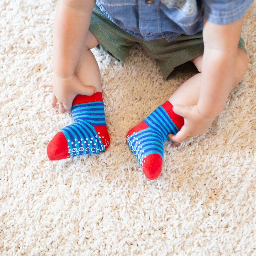 Zoocchini Baby Terry Sock Set Sherman the Shark - عبوة من 3 قطع ، مقاس 0-24 شهرًا