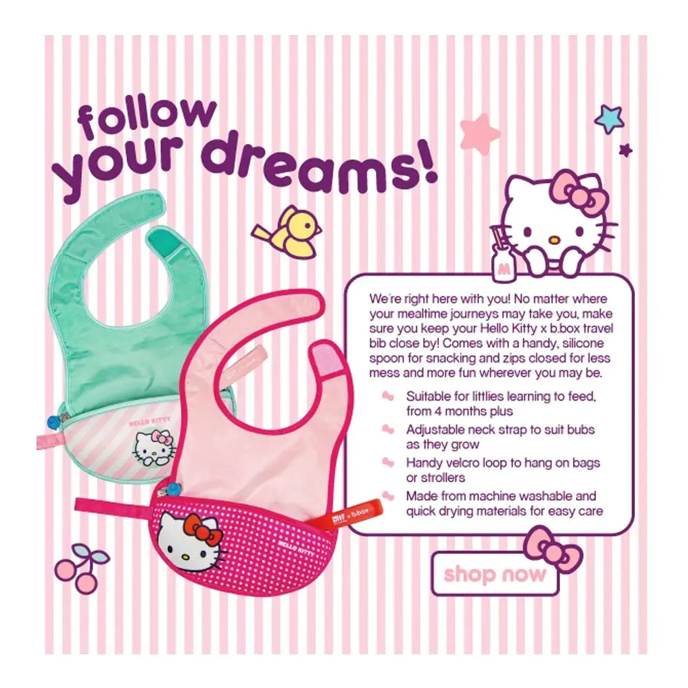 B.Box Hello Kitty Travel Bib + Spoon -  Candy Floss B.Box