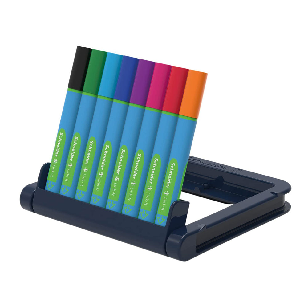 Schneider brand.EDGE LINK-IT Ballpoint Pen smooth and gliding writing. A set of 8 vibrant colors. The ink dries quickly even on a smooth paper, and it is suitable for drawing and painting. Your kids can use it in a relaxed way and does not cause any hand fatigue. Waterproof.