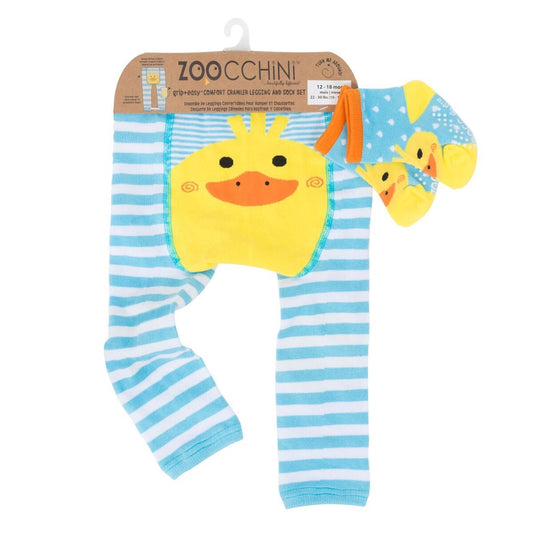 Zoocchini Comfort Crawler Babies Legging and Sock set - Puddles the Duck (12-18m)